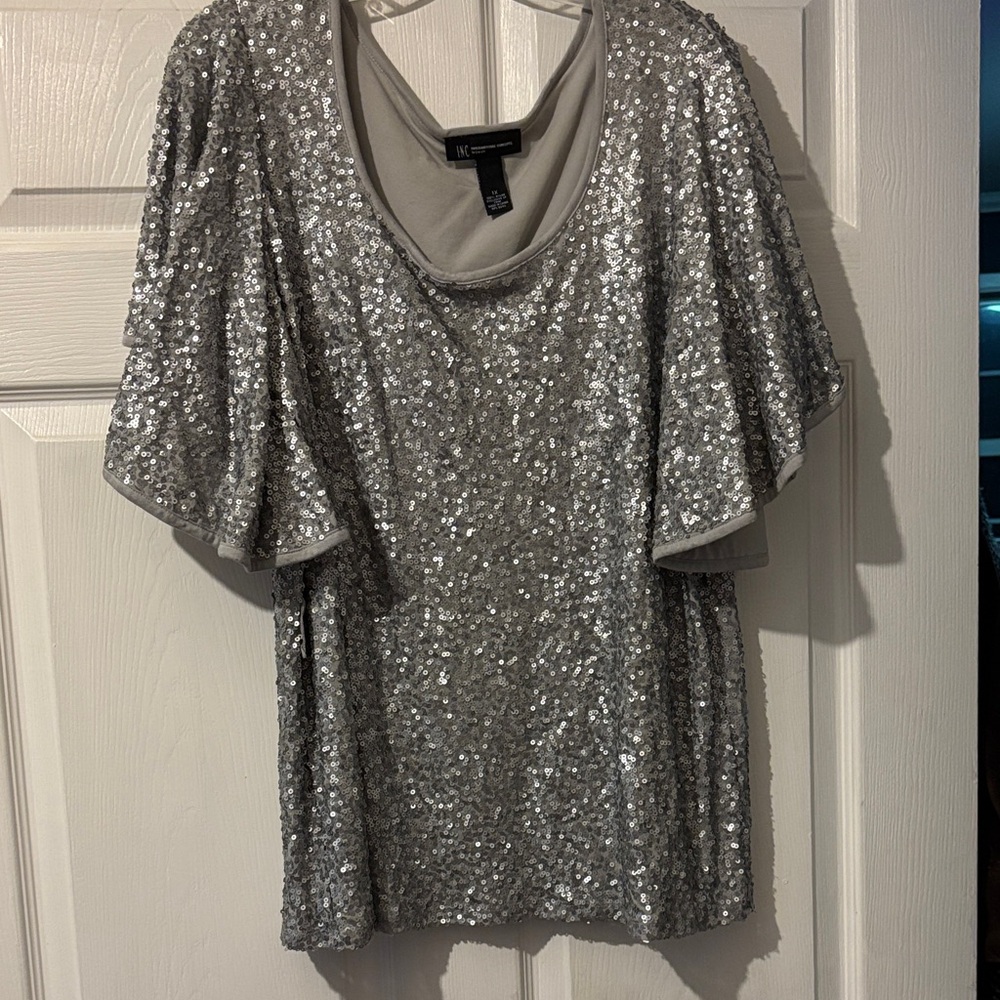 INC International Concepts Silver Sequin Blouse